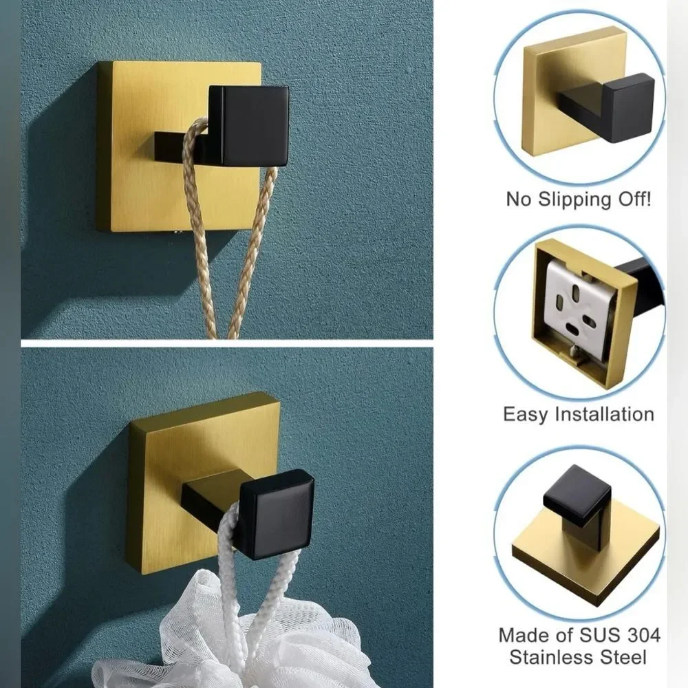 Bathroom Kitchen Robe Hook Black and Gold Wall Mount are Stainless Steel